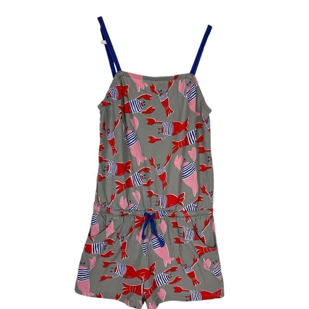 Mini Boden Girls 11-12 year Lobster Print Romper Gray Pockets